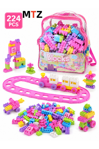 mtz 224-Piece Large Building Blocks Set for Kids with Train, Track, Wheels, D...