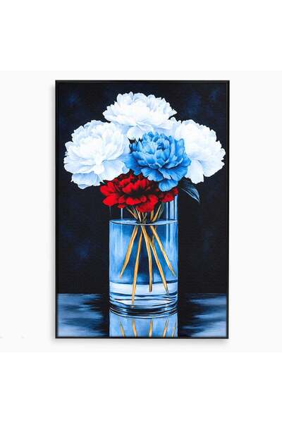 Luxcanva Tablou Canvas Buchet De Pivonii 50x70 cm cu Rama Negru Flori Vaza El...