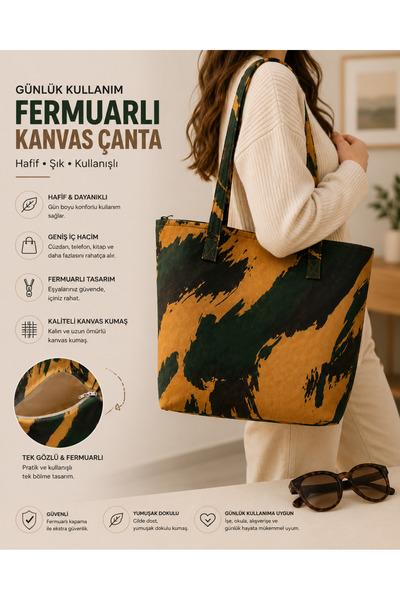 Premium Büyük Boy Bez Çanta - Günlük kullanım - Omuz Çantası - Askılı Çanta Fermuarlı
