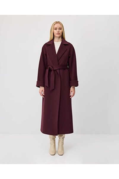 IDA Collection Belted Double-Breasted Cashmere Coat Burgundy