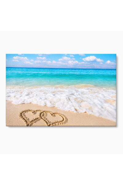 Luxcanva Tablou Canvas Inimi Pe Plaja 70x50 cm pe Sasiu Lemn Inimi Plaja Ocean