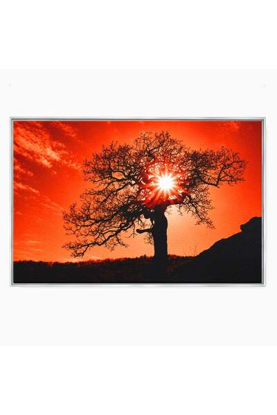 Luxcanva Tablou Canvas Silueta Arbore La Apus 120x80 cm cu Rama Argintiu Arbo...