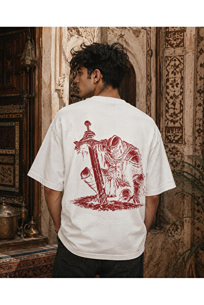 ZAVIXO Men's Oversize T-Shirt with Back Print, Graphic Pattern, Crew Neck, Sh...