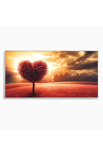 Luxcanva Tablou Canvas Copac In Forma De Inima 100x50 cm cu Rama Argintiu Cop...