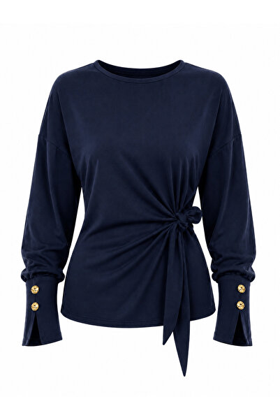 peri tower Women's Drawstring Detailed Tie-Up Long Sleeve Blouse 220
