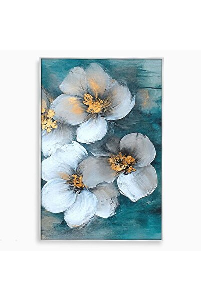 Luxcanva Tablou Canvas Petale de Lumină 50x70 cm cu Rama Argintiu Flori Abstr...