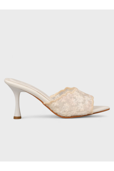 Sadık Yılmaz Women's Summer 8cm Thin Heeled Slippers - 230 3170 - White