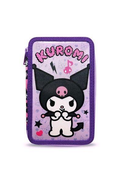 OEM Penar școlar echipat triplu, violet, model Kuromi, echipat, 12.5x6x19.5cm...