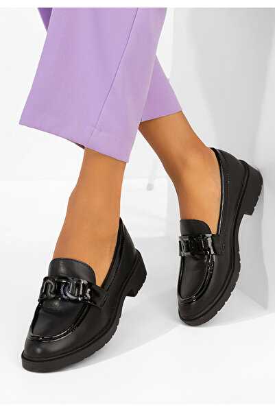 B T Shoes Катинка черни мокасини от естествена кожа