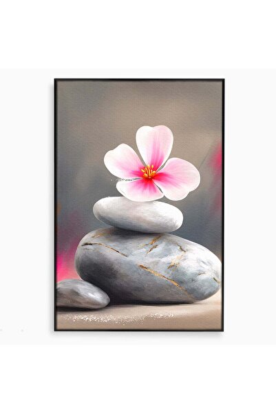 Luxcanva Tablou Canvas Floare De Cires Pe Pietre 40x60 cm cu Rama Negru Floar...