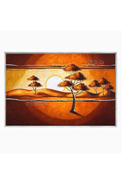 Luxcanva Tablou Canvas Apus African 120x80 cm cu Rama Argintiu Apus Copaci Pe...