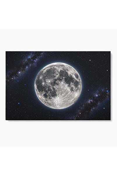 Luxcanva Tablou Canvas Luna Plina 100x70 cm pe Sasiu Lemn Luna Spatiu Noapte