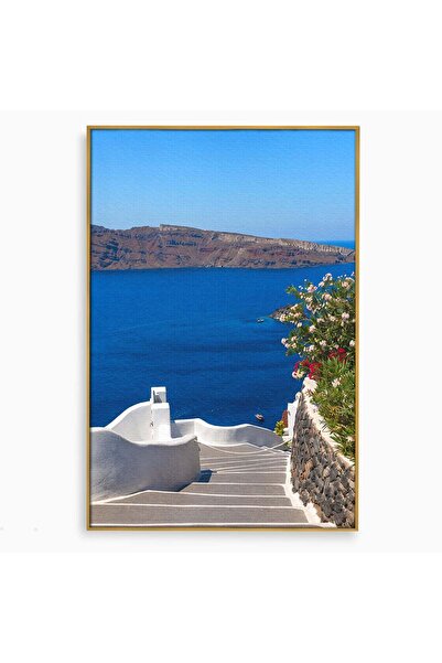 Luxcanva Tablou Canvas Scara Spre Mare 40x60 cm cu Rama Auriu Mare Peisaj San...