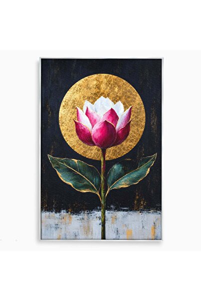 Luxcanva Tablou Canvas Eclipsa Florii 80x120 cm cu Rama Argintiu Floare Lotus...