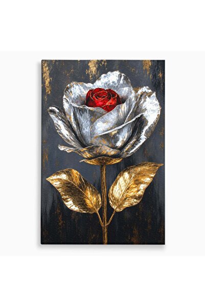 Luxcanva Tablou Canvas Trandafir Metalic 40x60 cm pe Sasiu Lemn Trandafir Met...