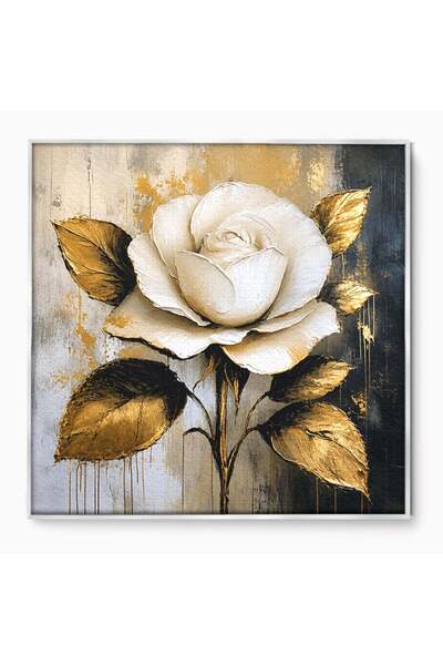Luxcanva Tablou Canvas Trandafirul De Aur 50x50 cm cu Rama Argintiu Trandafir...