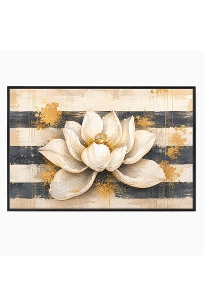 Luxcanva Tablou Canvas Floare De Lotus Aurie 120x80 cm cu Rama Negru Floare L...