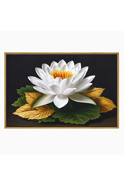 Luxcanva Tablou Canvas Splendoare Albă 100x70 cm cu Rama Auriu Lotus Elegant ...