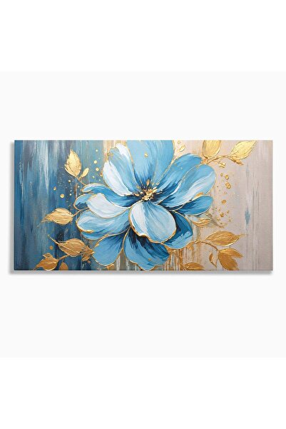 Luxcanva Tablou Canvas Armonie Albastră 140x70 cm pe Sasiu Lemn Floare Auriu ...