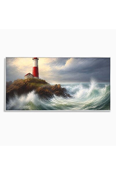 Luxcanva Tablou Canvas Farul De La Tarm 140x70 cm cu Rama Argintiu Far Mare P...