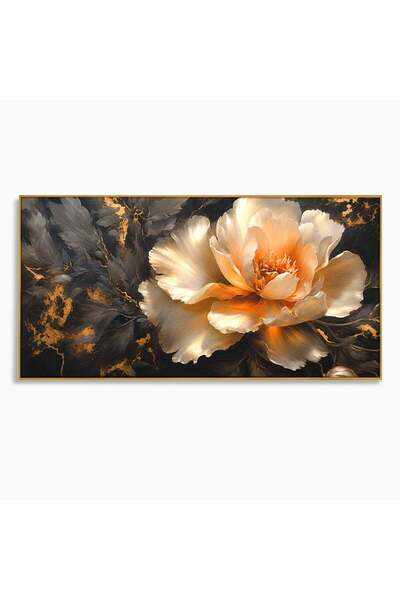 Luxcanva Tablou Canvas Floare Aurie cm cu Rama Auriu Floare Auriu Eleganta