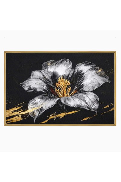 Luxcanva Tablou Canvas Eleganță de Argint cm cu Rama Auriu Floare Eleganta Ab...