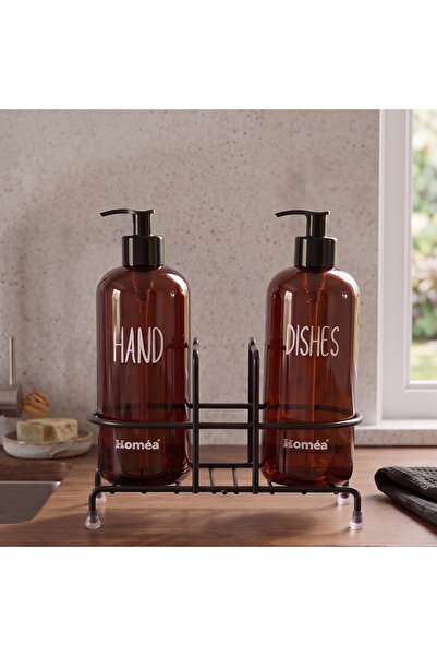 Homea 2'li Amber Sıvı Sabunluk Seti Metal Tel Standlı Mutfak Banyo Düzenleyici