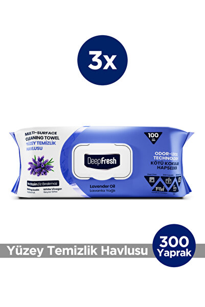 Deep Fresh İz Bırakmaz Yüzey Temizlik Havlusu 100 Yaprak 3 Adet | Lavanta Yağ...