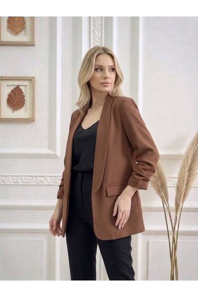 GLAMSI Sacou elegant cu umeri accentuați Nadia - Maro
