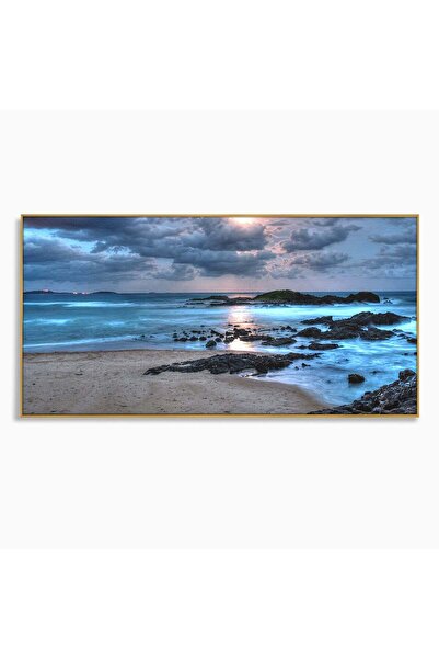Luxcanva Tablou Canvas Peisaj Marin Nocturn 120x60 cm cu Rama Auriu Peisaj Ma...