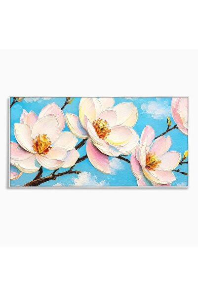 Luxcanva Tablou Canvas Magnolii In Floare 120x60 cm cu Rama Argintiu Magnolii...