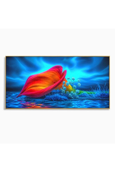 Luxcanva Tablou Canvas Floare Fantastica 140x70 cm cu Rama Auriu Floare Apa N...