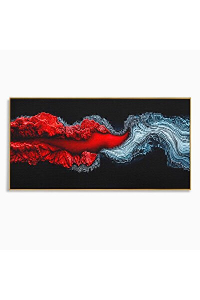 Luxcanva Tablou Canvas Fluxul de Lava 140x70 cm cu Rama Auriu Abstract Arta Flux