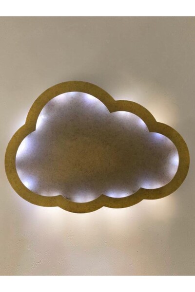 Generic Brand Ornament de perete din lemn în formă de nor, compatibil cu lumină LED tip bule – Design cu spațiu liber – Lățime: 49 cm |   Lungime: 35 cm
