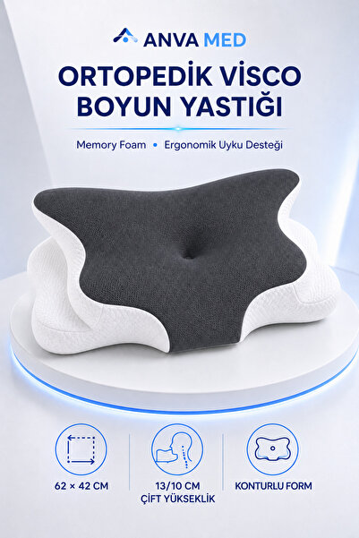 ANVA MED Boyun Destekli Ortopedik Visco Yastık Memory Foam Ergonomik Uyku Yas...