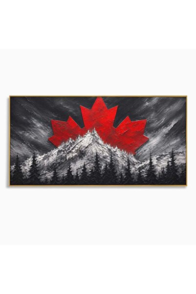 Luxcanva Tablou Canvas Frunza De Artar 140x70 cm cu Rama Auriu Frunza Munte P...