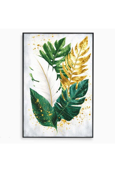 Luxcanva Tablou Canvas Frunze Tropicale cm cu Rama Negru Frunze Tropical Natura
