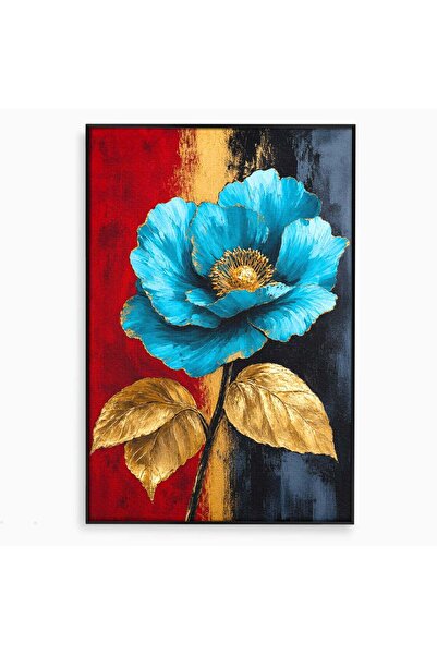 Luxcanva Tablou Canvas Eleganță de Safir 40x60 cm cu Rama Negru Floare Frunze...
