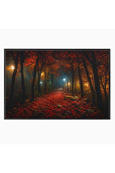 Luxcanva Tablou Canvas Aleea Fermecata 70x50 cm cu Rama Negru Padure Toamna N...