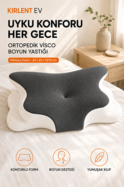 KIRLENT EV Ergonomik Visco Ortopedik Boyun Yastığı - Memory Foam Uyku Yastığı