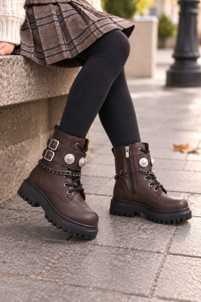 minibonito Orthopedic Lace-Up Zippered Girls' Boots Shoes Black Girls' Boots