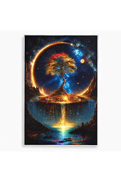 Luxcanva Tablou Canvas Copacul Cosmic 80x120 cm cu Rama Argintiu Copac Univer...