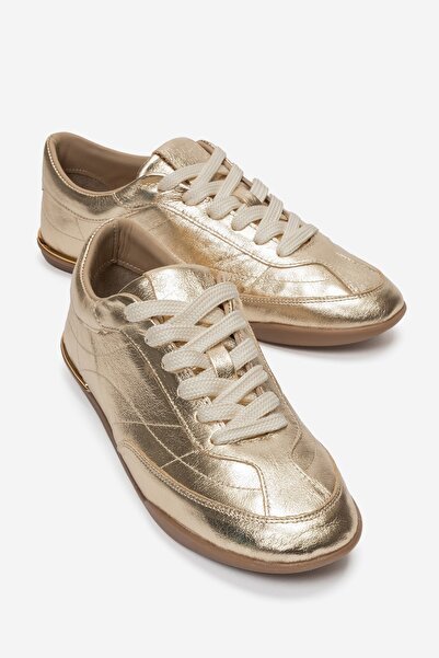 LuviShoes Colette Gold Skin Genuine Leather Women's Casual Sneakers