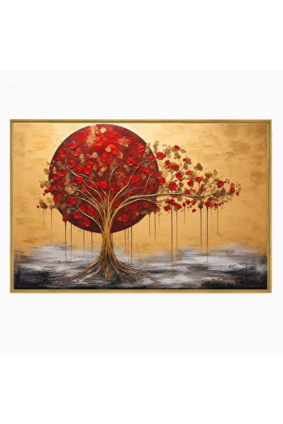 Luxcanva Tablou Canvas Copacul Rosu Pe Fundal Auriu 70x50 cm cu Rama Auriu Co...