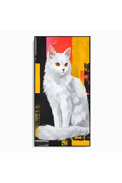 Luxcanva Tablou Canvas Pisica Eleganta 70x140 cm cu Rama Negru Pisica Animale...