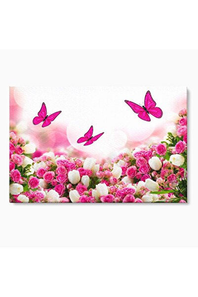 Luxcanva Tablou Canvas Gradina Cu Fluturi Roz 120x80 cm pe Sasiu Lemn Flori F...