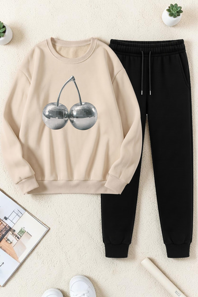 uyguntarz Unisex Disco Ball Cherry Design Printed Crew Neck Sweatshirt - 2-Pi...