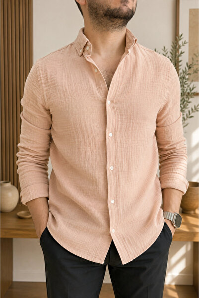 Edwox Men's Cotton Muslin Fabric Shirt Dusty Rose Cd181