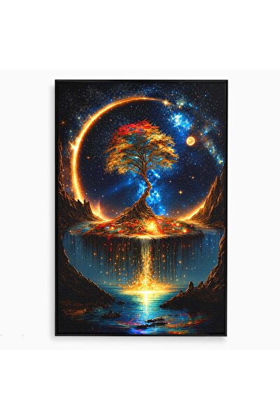 Luxcanva Tablou Canvas Copacul Cosmic 80x120 cm cu Rama Negru Copac Univers P...