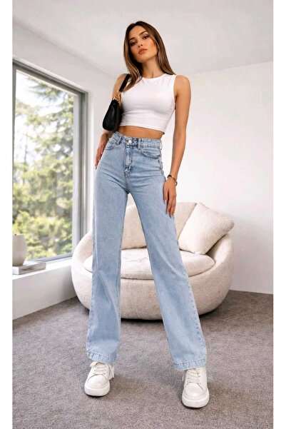 BİENAL BUTİK Γυναικείο τζιν 90's Light Snow Wash Blue ελαστικό ύφασμα Super H...